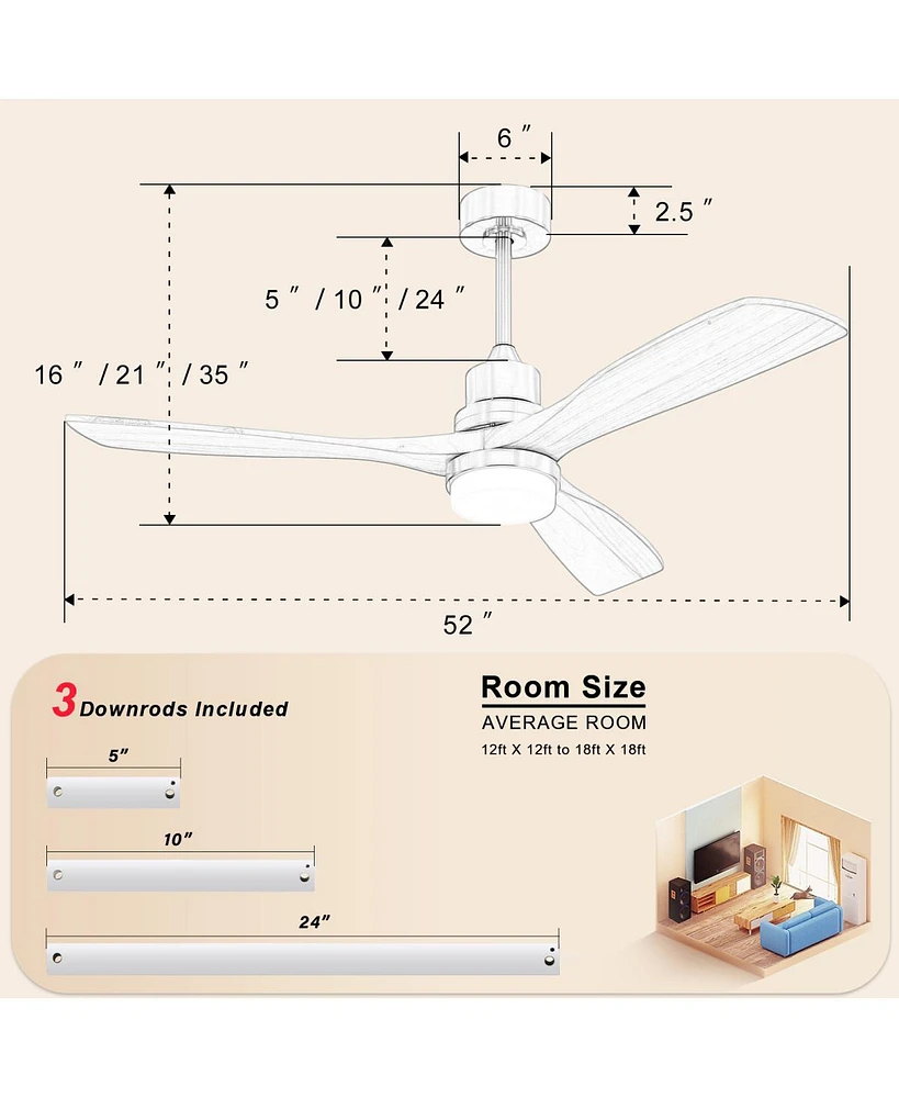 52" Ceiling Fan with Led Light & Remote