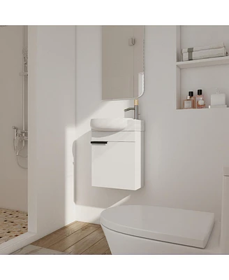 Soft Close Doors Bathroom Vanity With Sink, 16 Inch For Small Bathroom