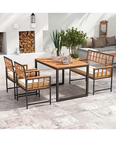4 Piece Patio Dining Set Outdoor Wood Dining Furniture with 2 Chairs & 1 Lovesea