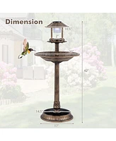 Slickblue Pedestal Bird Bath with Solar Light Feeder and Flower Planter