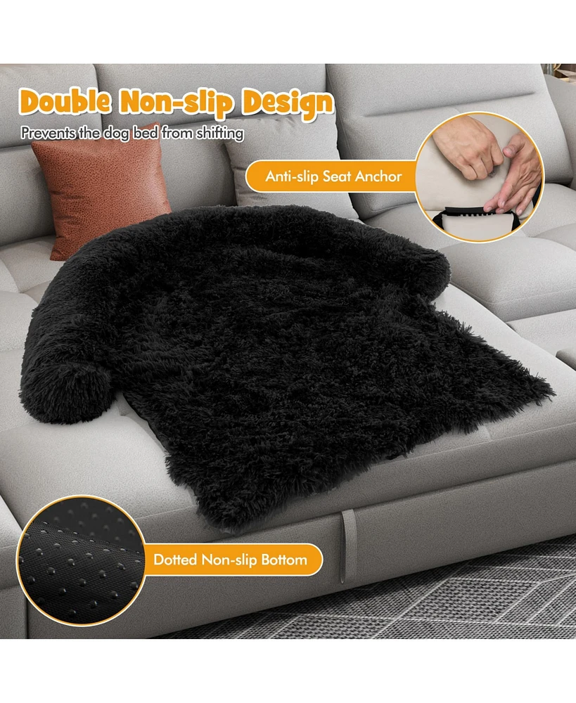 Plush Dog Couch Bed with Anti-Slip Base for Calming Comfort and Support