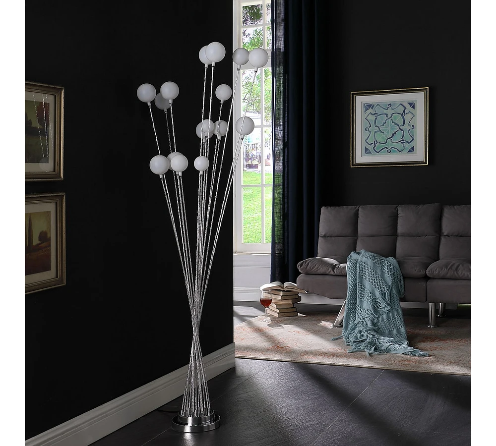 61.5" In 16-Light Acrylic Globe Aluminun Led Chrysanthe Silver Chrome Metal Floor Lamp