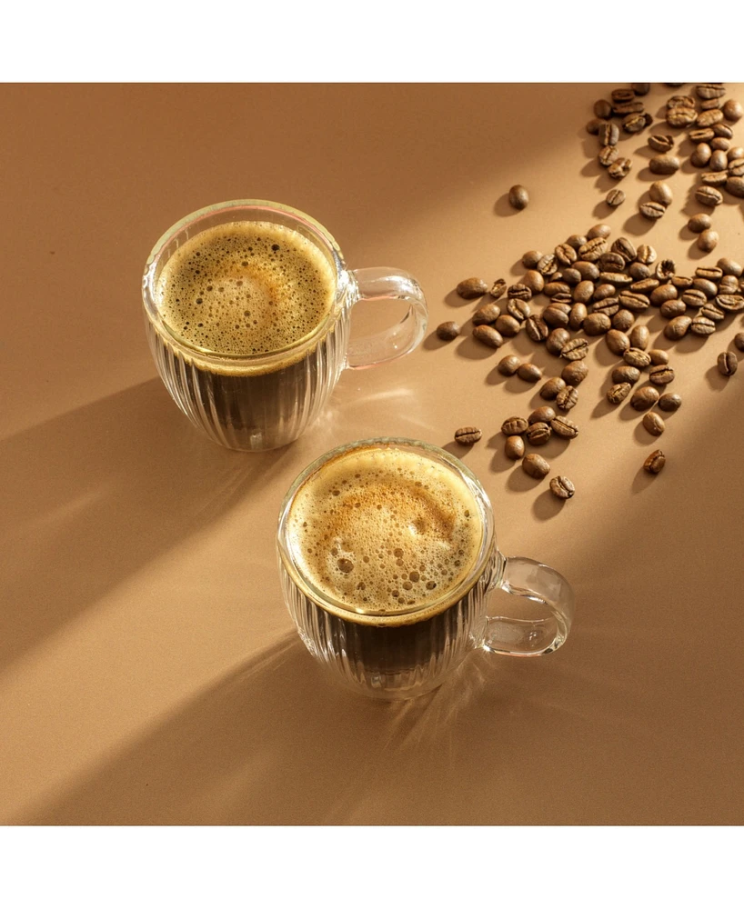 JoyJolt Fluted Glass 5.4oz Espresso Mugs, Set of 2