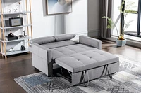 Light Grey Linen Fabric 3-In-1 Convertible Sleeper Loveseat With Side Pocket
