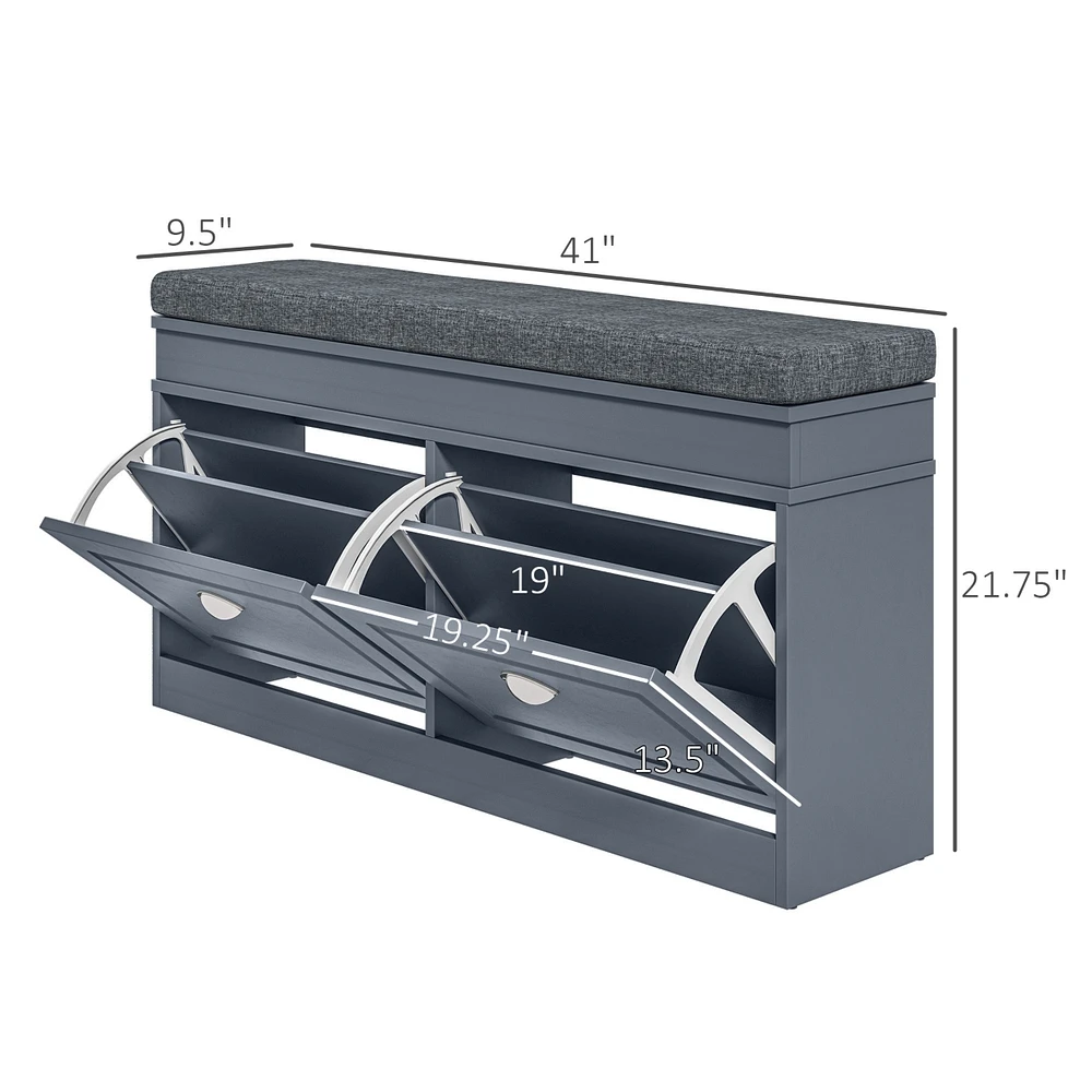 Homcom Shoe Rack Bench for Entryway with Cushion, 2 Drawers, Holds 8 Pairs