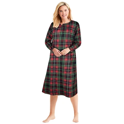 Dreams & Co. Women's Plus Long-Sleeve Henley Print Sleepshirt