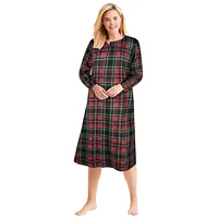 Dreams & Co. Women's Plus Long-Sleeve Henley Print Sleepshirt
