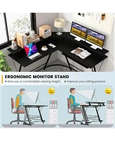 L-shaped Computer Desk with Power Outlet 51" Corner Workstation Rustic