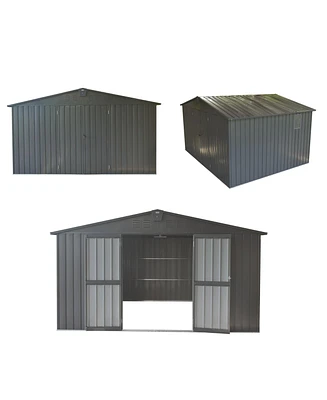 Dark Gray 11'x12.5' Steel Frame Shed with Windows