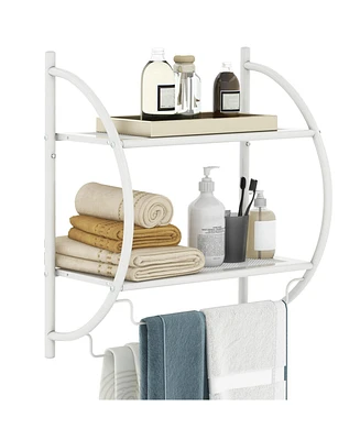 Wall Mounted Bathroom Shelf with 2 Tier Bathroom Towel Rack 2 Towel Bars for Hotel
