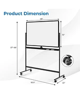 Costway 32 x 48'' Portable Rolling White Board Reversible Dry Erase Board