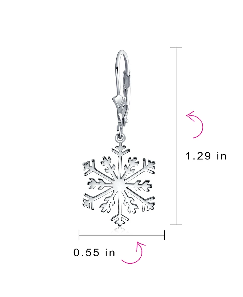 Bling Jewelry Frozen Winter Christmas Holiday Party Snowflake Dangle Lever back Earrings For Sterling Silver