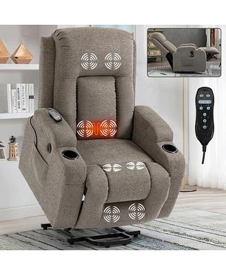 350 lbs Power Lift Recliner with Massage & Heat (Brown)