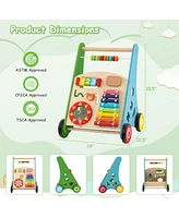Toddler Push Walker with Burr-Free Handle and Built-In Activity Center for Learning