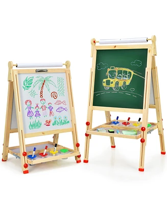 Kids Art Easel with Paper Roll Double-Sided Regulable Drawing Easel Plank