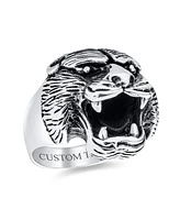 Bling Jewelry Hunter Animal Norse Viking Warrior Statement Signet Fierce Roaring 3D Big Bear Head Ring Oxidized .925 Sterling Silver