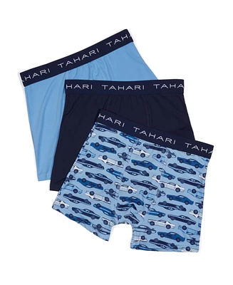 Tahari Boys 3-Pack Printed and Solid Boxer Briefs with Logo Waistband