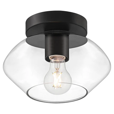 Possini Euro Design Gustin Modern Ceiling Light Semi Flush-Mount Fixture 8 3/4" Black Metal Clear Glass Shade for Bedroom Kitchen Living Family Room H