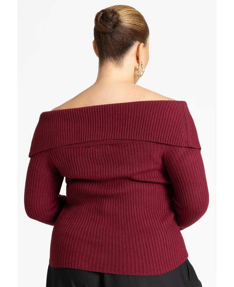 Eloquii Women's Plus Size Ribbed Off The Shoulder Sweater