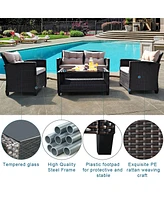 8PCS Outdoor Rattan Furniture Set Cushioned Sofa Armrest Table