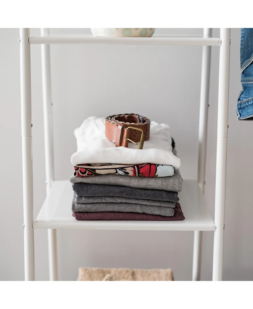 Iris Metal Garment Rack with Metal Mesh Shelves, White