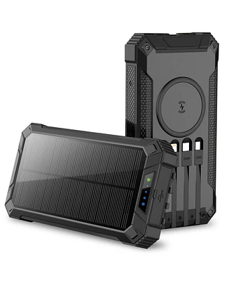 20,000mAh Power Bank- Convenient 4 Built-in Cables & Wireless Charging