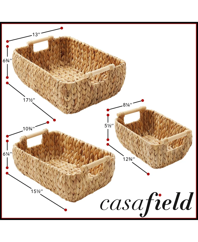 Casafield (Set of 2) Seagrass Oval Storage Baskets with Wooden Handles - Large Woven Bin Organizers Natural