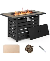 6PCS Patio Rattan Furniture Set 42'' Fire Pit Table Cover Sofa Cushion