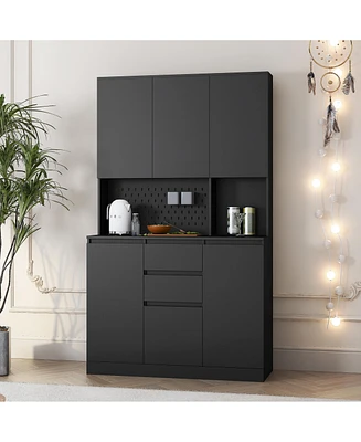 74" Modern Freestanding Kitchen Buffet with Hutch and Charging Ports