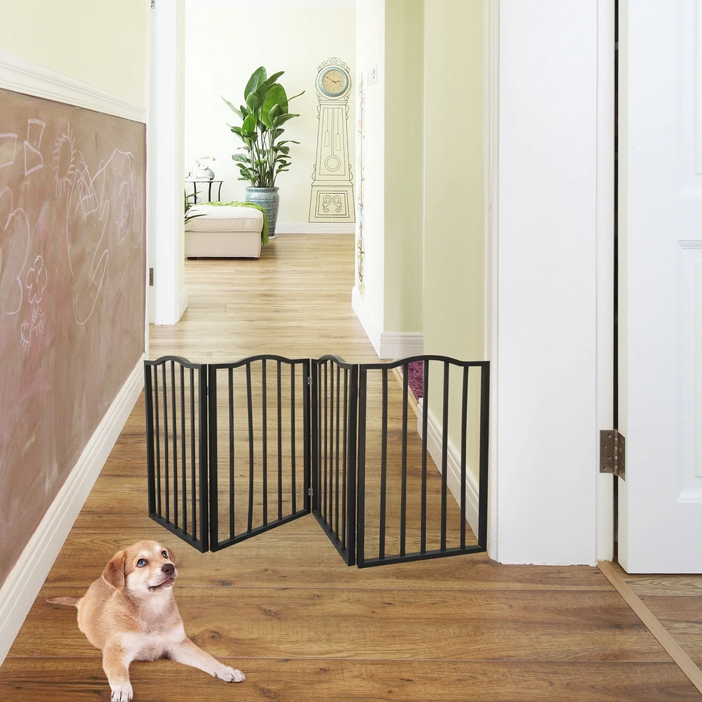 Pet Gate – Dog Gate for Doorways, Stairs or House – Freestanding, Folding, black, Arc Wooden