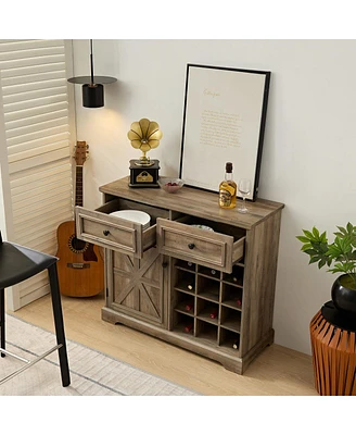 Farmhouse Buffet Cabinet with Wine Storage, Gray Wash 39.37x15.75x34