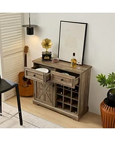 Farmhouse Buffet Cabinet with Wine Storage, Gray Wash 39.37x15.75x34