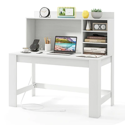 Gymax Home Office Computer Desk Study Table Writing Workstation Hutch Cable Hole White