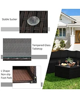 6PCS Patio Rattan Furniture Set Sectional Cushioned Sofa Deck
