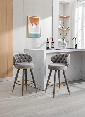 Set of 2 Solid Wood Counter Height Bar Stools