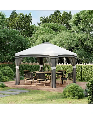 10' x 10' Pop Up Canopy Tent with Netting, Instant Tents for Parties, Height Adjustable, with Wheeled Carry Bag and 4 Sand Bags for Outdoor, Garden, P