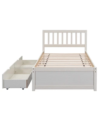 Modern Design Wooden Twin Size Platform Bed With 2 Drawers For White Washed Color