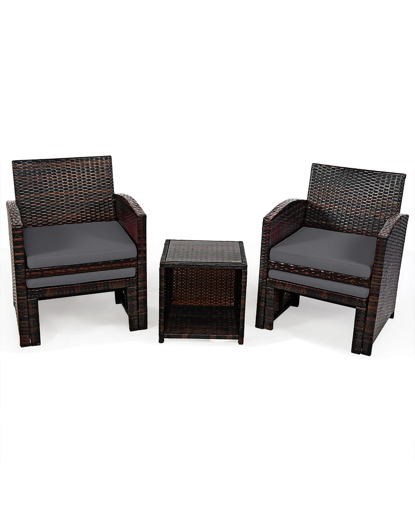 Gymax 5PCS Rattan Patio Furniture Set Chair & Ottoman Set w/ Cushions