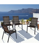 Gymax 6PCS Outdoor Pe Wicker Stacking Dining Chairs Patio Arm Mix Brown