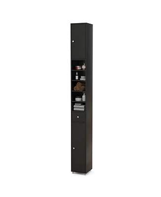 Freestanding Slim Bathroom Cabinet with Drawer and Adjustable Shelves