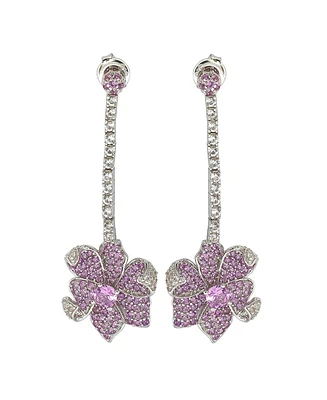 Pink Sapphire & Created White Sapphire Flower Petal Drop Dangle Earrings in Sterling Silver by Suzy Levian