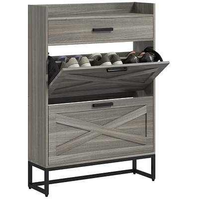 Homcom Narrow Shoe Cabinet with 2 Flip Doors and Top Drawer