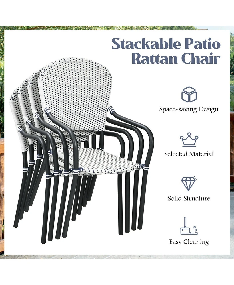 Slickblue Set of 4 Patio Rattan Stackable Dining Chair with Armrest for Garden-White