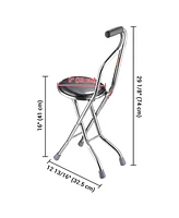 Medical Folding Walking Stick Seat Four Legged Portable Travel Hiking Cane Chair Stool