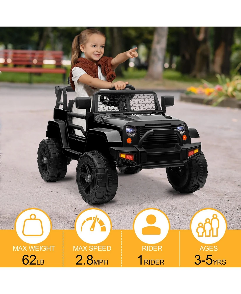 Yescom 12V Kids Ride On Truck Car Jeep with Remote Control, Led,3 Speeds Black
