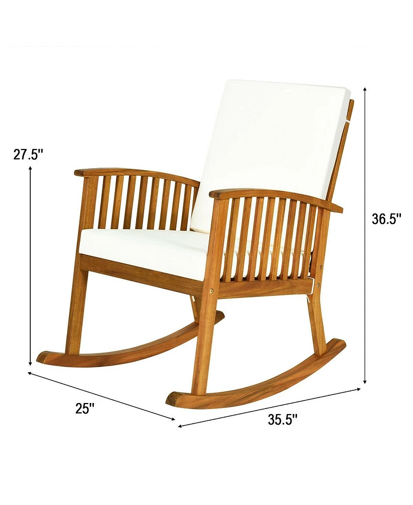 Outdoor Acacia Wood Rocking Chair with Detachable Washable Cushions