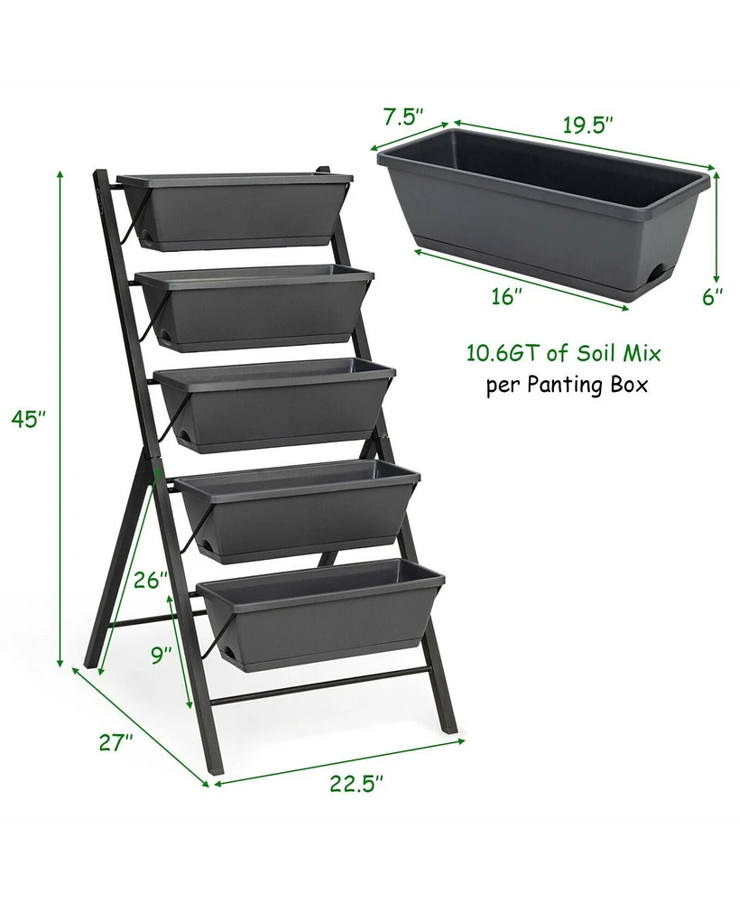 5-Tier Raised Garden Bed with Water Drainage for Flowers Vegetables
