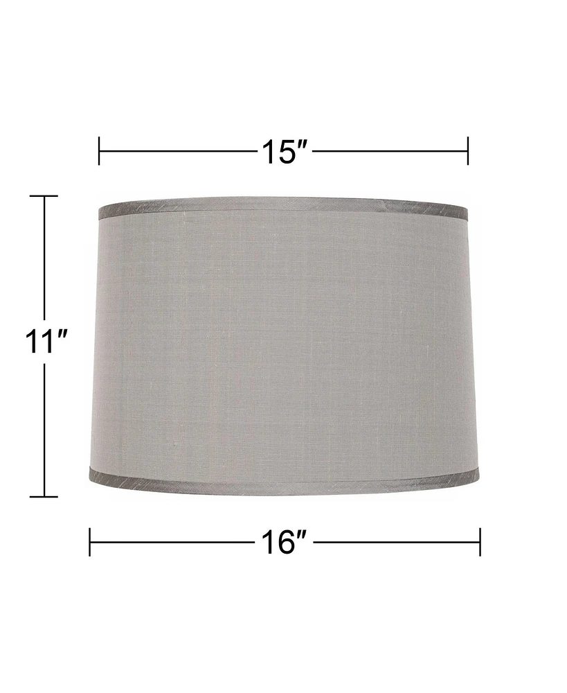 Platinum Gray Dupioni Medium Lamp Shade 15" Top x 16" Bottom x 11" High (Spider) Replacement with Harp and Finial - Spring crest