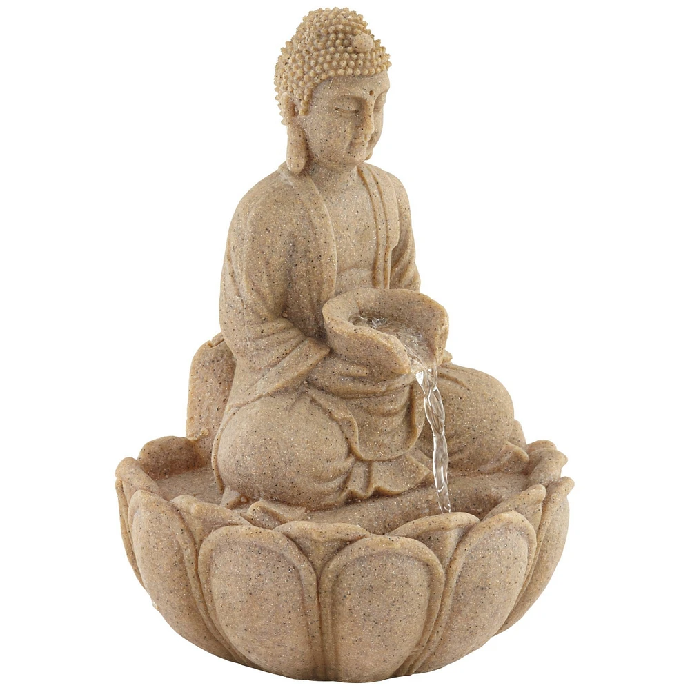 Calm Buddha 14" High Small Zen Asian Indoor Outdoor Decor Sand Stone Tabletop Fountain with Light Led Waterfall Water Feature for Outside Garden