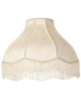 6" Top x 17" Bottom x 11" High x 12" Slant Lamp Shade Replacement Large Cream White Dome Traditional Fabric Fringe Floral Scalloped Spider Harp Finial